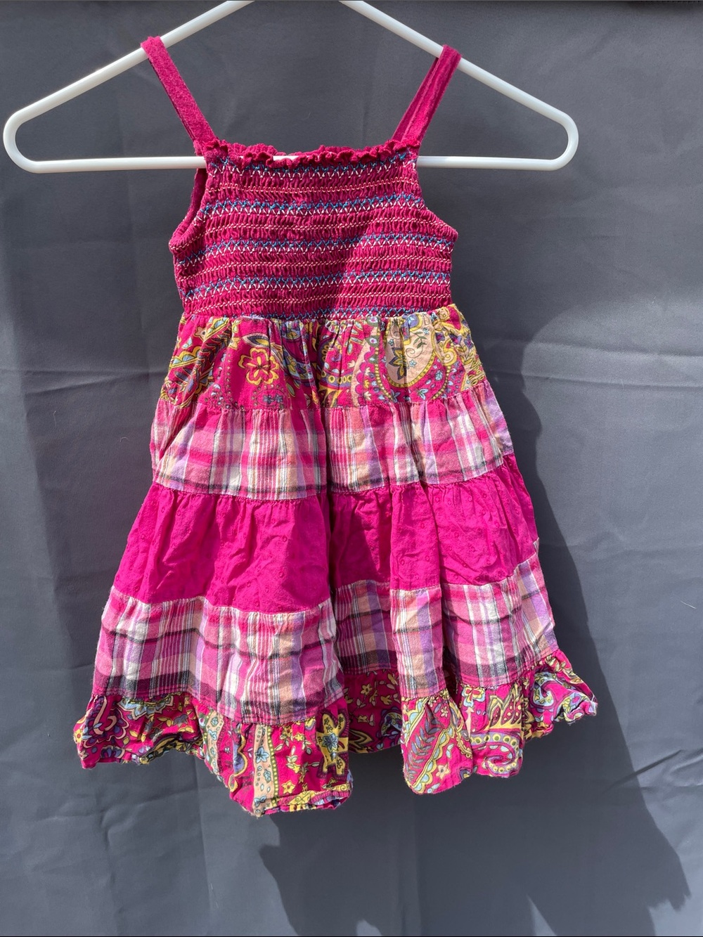 Girls' Pink Tiered Sundress with Paisley Trim